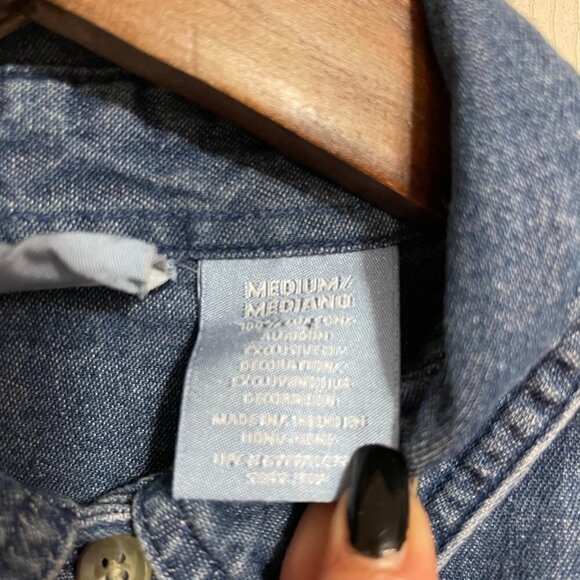 Vintage Women's Button Up Christmas Tree Present Embroidered Denim Shirt Medium - Picture 3 of 6